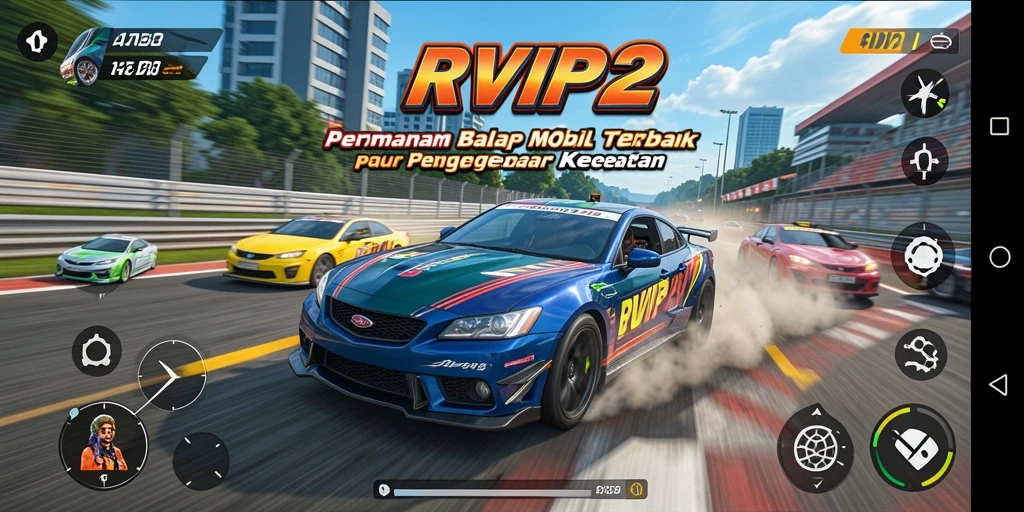 Screenshot gameplay RVIP2 yang menampilkan aksi balap mendebarkan.